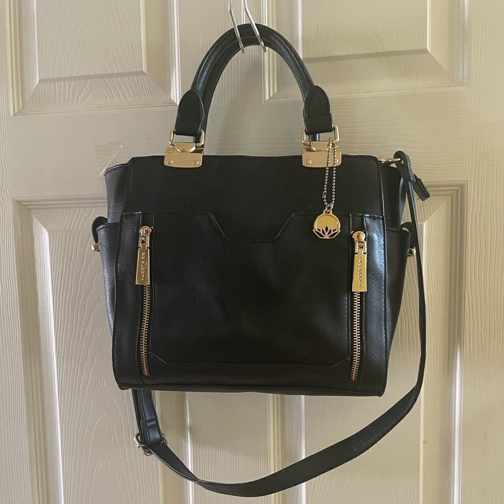 Big Buddha synthetic  smalblack satchel/ crossbody bag with gold tone hardwares.